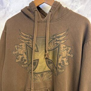 Vintage Grunge Cross Hoodie Sweatshirt Men’s XL ODM Y2K Skate Brown